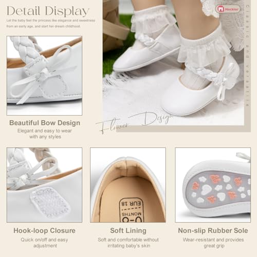 Meckior Infant Baby Girls Mary Jane Flats Non-Slip Rubber Sole Bowknot Princess Wedding Dress Shoes Toddler First Walkers