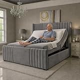 King of Beds The Electric Adjustable Sleep well Mobility bed With Mattress And Headboard (Silver Plush, 4ft 6in double)