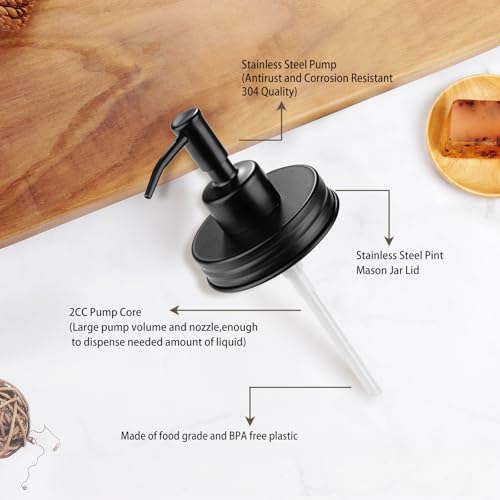 Image of Amolliar Mason Jar Liquid Soap Dispenser Pump, Rust Proof Stainless Steel Lid, Cute Farmhouse Decor for Kitchen, Bathroom, Refill Liquid Soap Pump for Hand Soap, Dish Soap, Lotion Soap, Black 2 Pack
