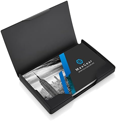 MaxGear Professional Heavy-Duty Metal Business Card Holder Pocket Business Card Case Business Card Wallet Business Card Carrier, 3.8x2.4x0.4in, Stainless Steel & ABS with Black Titanium Coating, Black