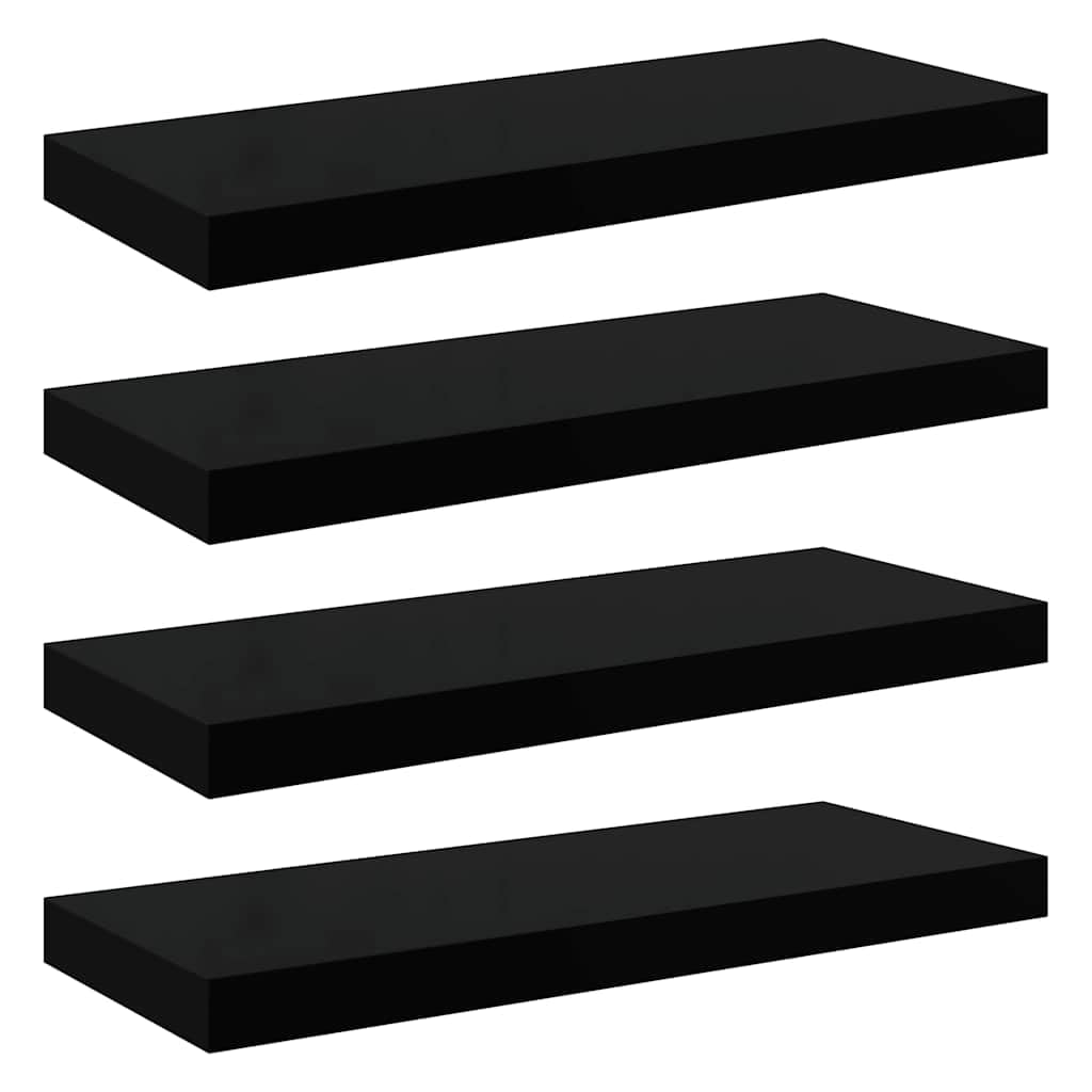 Półki wiszące, 4 szt. czarny wysoki połysk, 60 x 23,5 x 3,8 cm, płyta MDF, zestaw do montażu na ścianie, nowoczesny regał wiszący na książki, dekoracje, przedmioty kolekcjonerskie