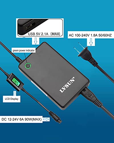 Universal Laptop Charger With Lcd Display 90W Slim Ac Adapter Power Supply Cord With Usb Port For Mobile/Tablet Compatible With Lenovo Hp Dell Toshiba Samsung Acer Asus And Most Notebooks #TOP4