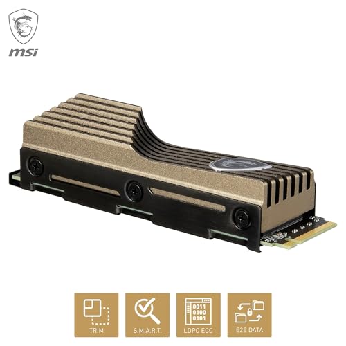 MSI SPATIUM M570 SSD 1TO avec Heatsink - Disque SSD Interne PCIe 5.0 NVMe M.2, Lecture 9500 MB/s, Écriture 8500 MB/s, 3D NAND, Sécurité des Données Intégrée, Center - Garantie 5 Ans (700 TBW)