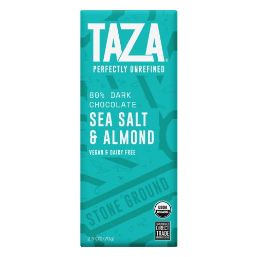 Taza Chocolate Organic Amaze Bar Sea Salt Almond 80% Dark, 10 Count | Dairy Free, Vegan Dark Chocolate Bar, Gluten Free, Soy Free, Low Sugar Unrefined Cacao, Direct Trade, 2.5 Ounce Bar - image 2