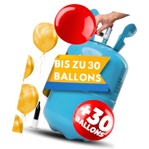 Brogaz Ballongas für ca. 30 Ballons [inklusive 30 Ballons und Schnur]– Helium Balloon Gas für bis zu [ 30 Luftballons] – Ballongas - Helium Gasflasche inkl. STAHLMANN ® Informationsblatt
