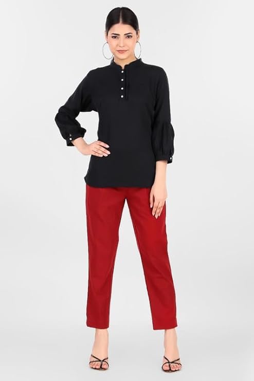Image of Aarav Fabric Women's 100% Cotton Casual Pant | Ankle Length Regular fit Cotton Trouser | Straight Fit Formal Pants for Kurti, Office, Casual and Daily Outdoor Lifestyle