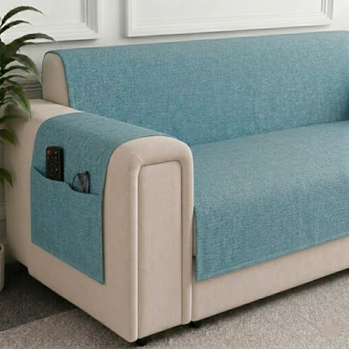 Image of STITCHNEST 'ComfyNest Series' 1 Seater Sofa Cover | Full Coverage with Armrest Pocket | Elegant Jute Fabric, Washable & Durable for Modern Living