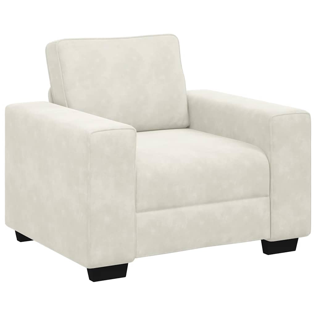 3-częściowy zestaw sof, kremowy aksamit, zestaw do salonu z fotelem, 2-osobowa i 3-osobowa sofa, wytrzymała rama drewniana, wygodna tapicerka, luksusowy design do domu