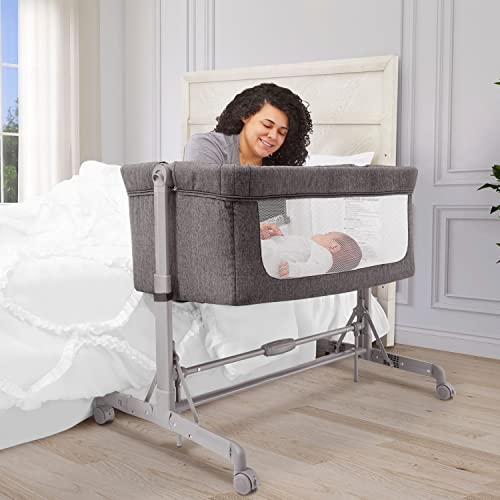 Image of Dream On Me Zimal Bassinet and Bedside Sleeper in Dark Grey, Lightweight and Portable Baby Bassinet, Breathable Mesh Panels, Easy to Fold and Carry Travel Bassinet, JPMA Certified