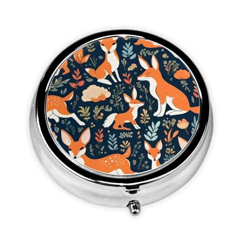 Animal Rabbit Fox Deer Print Pill Box,3 Grid Small Pill Case for Purse and Pocket,Portable Medicine Pill Container