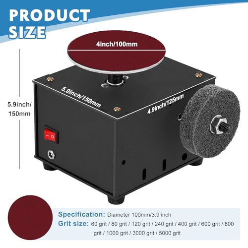 3-in-1 Mini Bench Grinder Polisher, Benchtop Disc Sander, Seven Speed Adjustable, 4 inch Sanding Disc Polishing Machine with Dual Motor Control, Includes 6 Sanding Wheels and 10 Sandpapers - Image 3