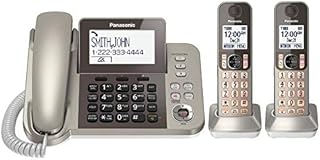 PANASONIC Corded / Cordless Phone System with Answering Machine and One Touch Call Blocking – 2 Handsets - KX-TGF352N (Champagne Gold)