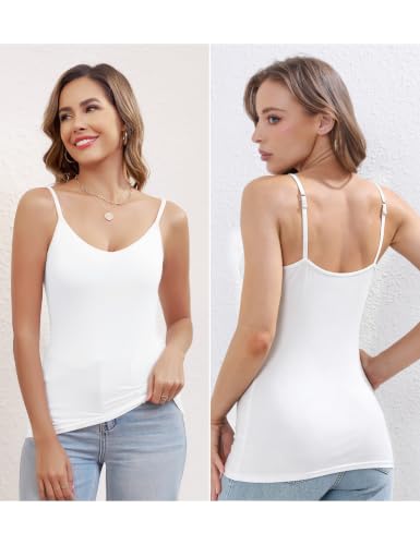 Image of BQTQ 5 Pcs Womens V Neck Camisoles Spaghetti Strap Slim-Fit Undershirts | Adjustable Spaghetti Straps Camisoles, Slim Fit V-Neck Camisoles for Women, Soft Seamless Layering Tops for Everyday Wear