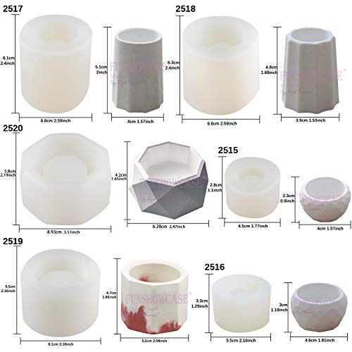 Funshowcase Octagon & Round Flower Pot Silicone Molds 6-Count, For Epoxy Resin Concrete Clay Succulent Planter Bowl Ashtray Candle Soap Pen Holder #TOP1