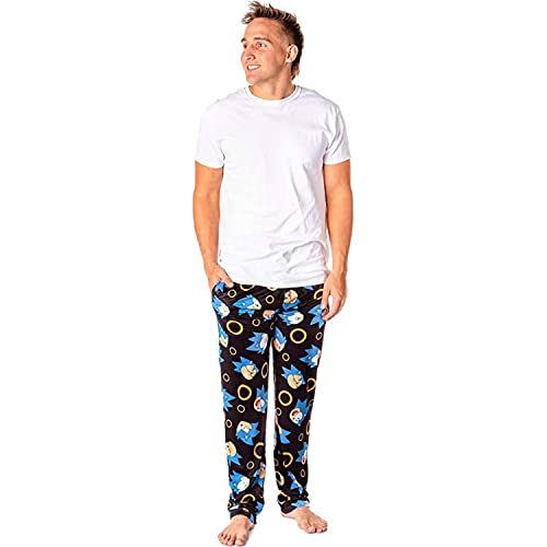 Sonic The Hedgehog Men's Allover Character And Rings Video Game Lounge Pajama Pants