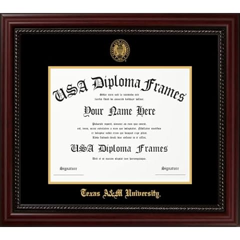 USADiplomaFrames - Texas A&M University 12.5" x 16" Cherry Rope Diploma Frame and Maroon or Black Matting (Black Suede Matting with Gold Accent Mat) Cover