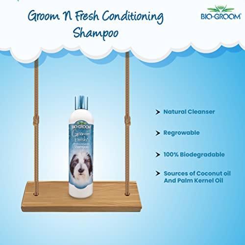 Image of Biogroom Groom N Fresh Odour Eliminating Conditioning Sulfate-Free Dog Grooming Shampoo Unique Fragrance of Finest Perfume Oils for Healing, Soothing and Hydrating Dog Coat, 355ml | Sulfate-free deodorizing shampoo for a fresh, clean, and healthy coat.