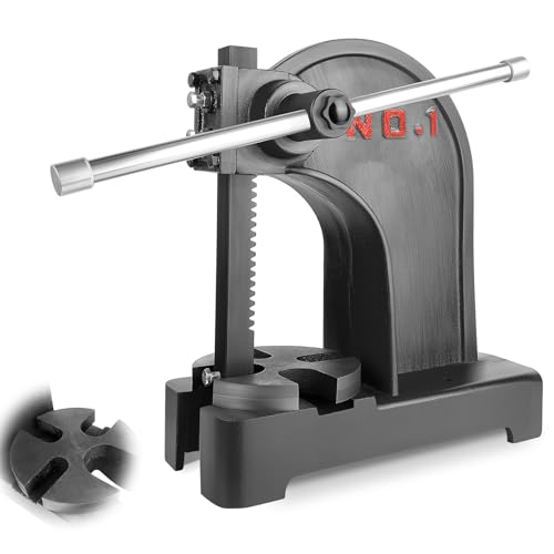 1-Ton Arbor Press, Cast Iron Hand Press, Bench Mount Metalworking Bearing Press with 5.5 Inches Reversible Ram & Steel Anvil, Bearing Press Tool for Punching, Stamping, Bending
