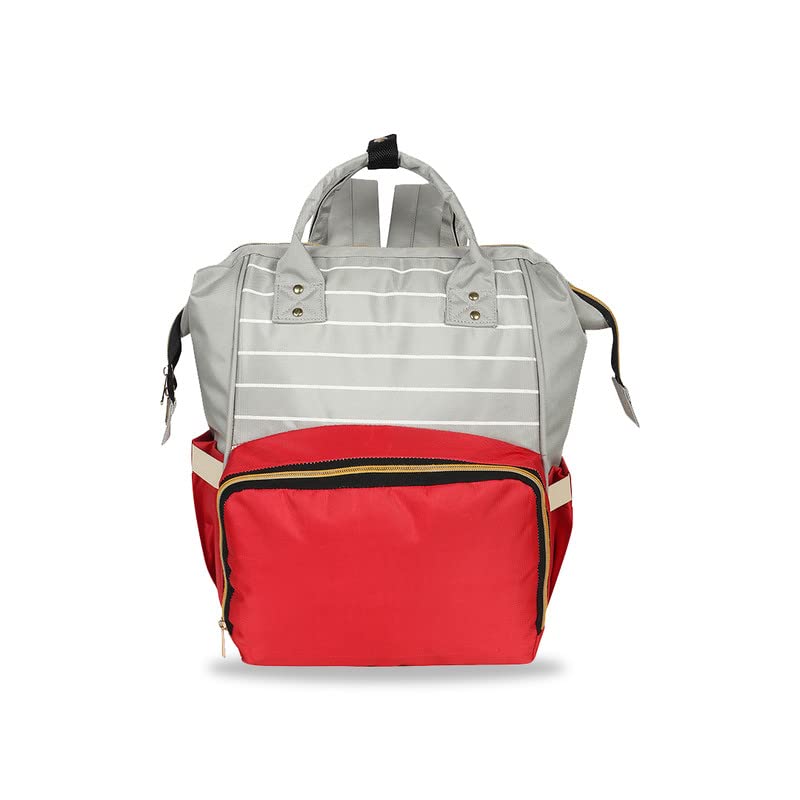 Image of Chinmay Kids Baby Diaper Backpack for New Born Baby Mother /Mom Stylish Polyester Organizer Bag for Casual Travel Outing & Traveling (Red Grey, 16 X 9.5 X 7.5 in)