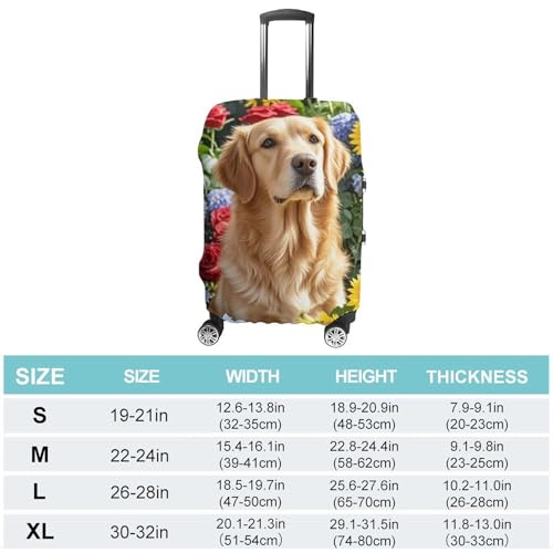 Golden Retriever And Flowers Printed Luggage Cover Protector, Fits 18-32 Inch Luggage2