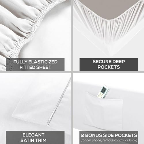 Mueller 6 Piece Queen Bed Sheets Set β Ultratemp Cooling Technology, Oeko-TEX Certified, Ultra-Soft Series, 4 Pillowcases, Deep Pocket 16", Hypoallergenic, Wrinkle-Free Hotel Bedding, White - 3