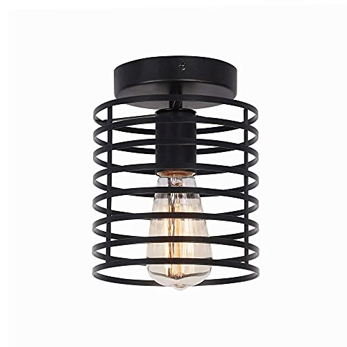 Lampe de plafond ronde industrielle Lalane luminaire vintage au design épuré noir