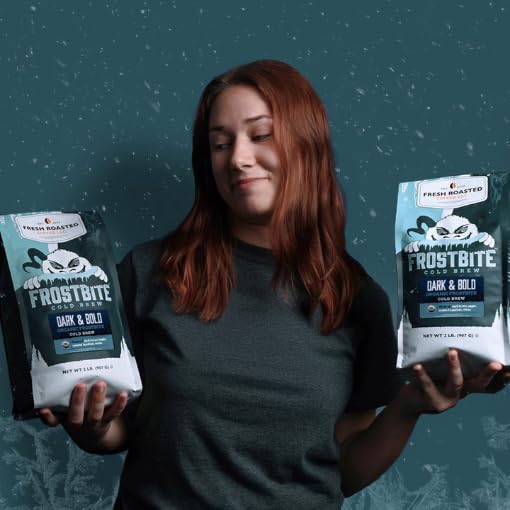Image of Fresh Roasted Coffee, Organic Dark & Bold Frostbite Cold Brew Whole Bean Coffee, Dark Roast, USDA Organic, Kosher, 2 lb (32 oz)