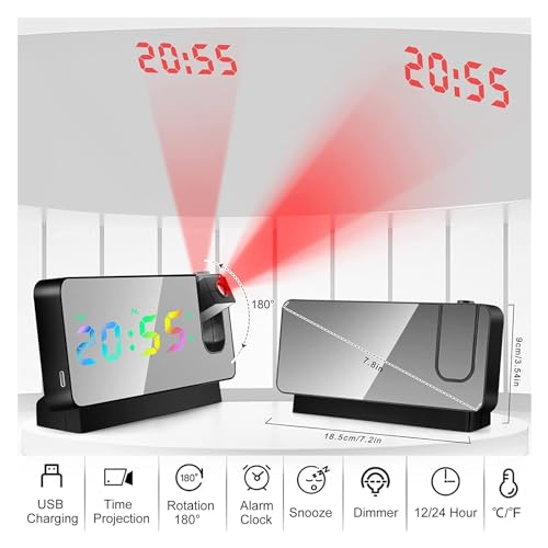 Reloj despertador de proyección para dormitorios con brillo regulable 3
