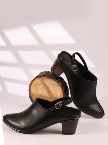 Image of Carlton London Women Comfortable Block Heel Round Toe Fashion Mule Shoes with Backstrap for Office, Casual and Formal Use
