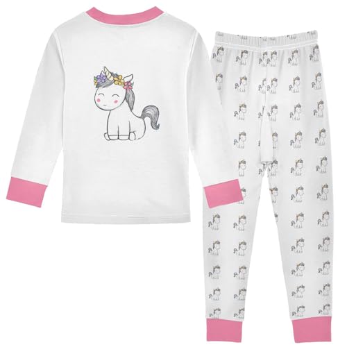 Cartoon Pajamas Set Flower Unicorns Long Sleeve PJs Cotton Jammies Sleepwear Top and Pants2