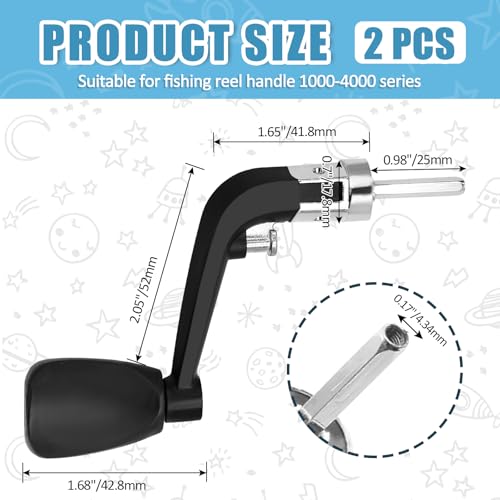 vibedor 2PCS Fishing Handles Spinning Reel Knob Replacement, Black Rubber Handle Fishing Reel Grip with 2 Screw Caps, 2 Washers and 2 Non-Slip Sleeves for 1000-4000 Series