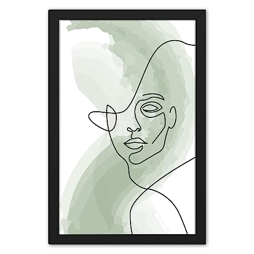 Image of Ritwika's Abstract Wall Art Of Outline Of Women Portrait Water Color Painting With Frame For Home Office Decor | Green And Black | Size 9.5 x 13.5 Inch, Set of 1 (01 - WOMEN)