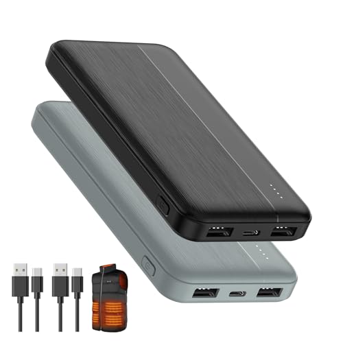 Heated Vest Battery Pack 5V 2A 10000mAh 2 Pack Power Bank Fits for DR.Prepare/KOVNLO/TIDEWE Electric Heating Jacket/Stadium Seat Cushion/Coat/Blanket External Portable Charger for iPhone, Tablet