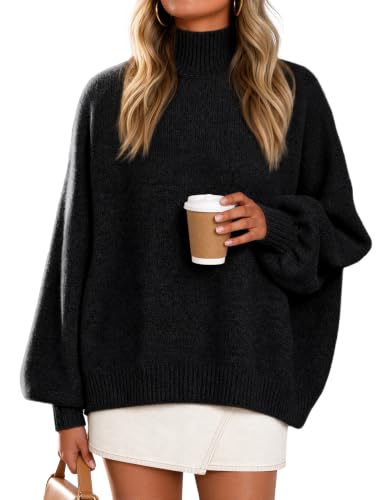 ZESICA Women's Fall Winter Long Sleeve Turtleneck Oversized Sweaters Black