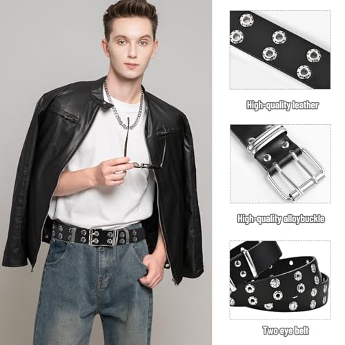 3 Pcs Studded Belt, Y2K Belt EMO Goth Belts Punk Rock with Bullet belts for Women Men4