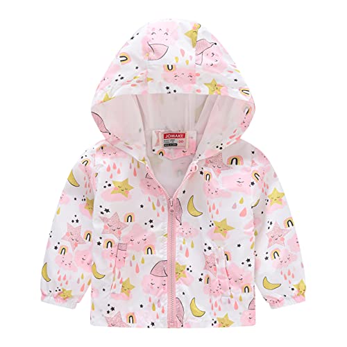 Toddler Girls Flower Print Rain Jacket Hooded Clothes Long Sleeve Cute Colorful Casual Coat Winter Double Pocket