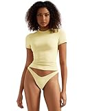 SUUKSESS Women Double Lined Fitted Basic Tee Shirts Crew Neck Short Sleeve Y2K Going Out Crop Tops (Yellow, XS)