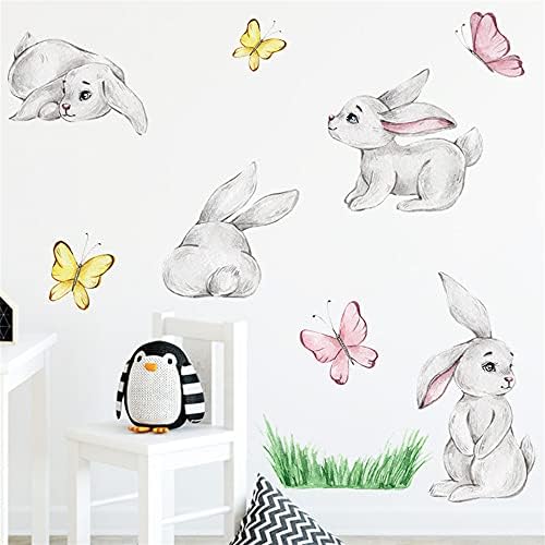 ROFARSO Cute Cartoon Lovely Bunny Wall Sticker for Kid Removable Rabbit Butterfly Wall Decal DIY Decoration for Nursery Baby Boy Girl Bedroom Playroom Living Room