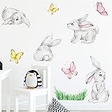 ROFARSO Cute Cartoon Lovely Bunny Wall Sticker for Kid Removable Rabbit Butterfly Wall Decal DIY Dec
