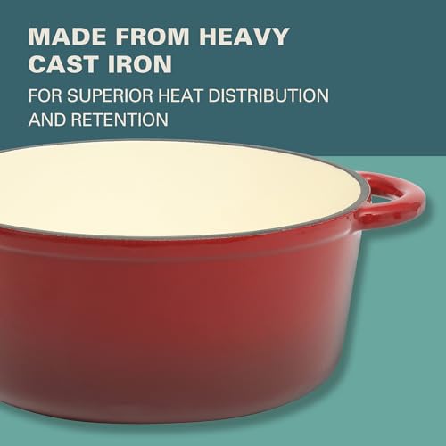 Image of Gibson Home Addlestone 5-Quart Red Enamel Cast Iron Dutch Oven with Lid and Dual Handles - Durable Round Cooking Pot
