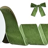 TONIFUL Sage Moss Green Velvet Ribbon 2 Inch x 10yds, Vintage Velvet Ribbons, for Christmas Wreath Decoration Handmade Craft Ornaments Gift Wrapping & Bow Making, Valentine's Day Bouquet Packaging