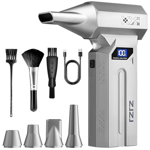 ZJZJ Compressed Air Duster, 150000RPM Powerful Electric Air Duster, 4-Gears Adjustable Cordless Air Blower with LED Light, Rechargeable Dust Blower for Computer, Keyboard, Outdoor, Home and Car