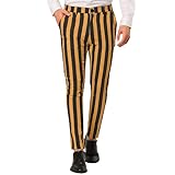 VgueElegc Men's Striped Dress Pants for Men's Big & Tall Flat Front Business Trousers Yellow-Black