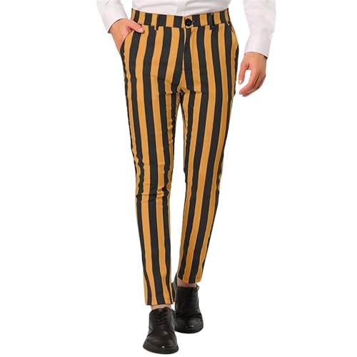 VgueElegc Men's Striped Dress Pants for Men's Big & Tall Flat Front Business Trousers Yellow-Black