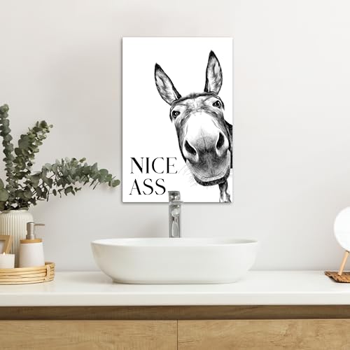 MuchoWow© Bilder 40x60 cm Deko Modern Wandbild Kunstdruck auf Leinwand Bild Badezimmer WC Toilette über Bett Room Decor Geschenke Zitat - Esel - Tiere - Schöner Arsch - Sprichwörter
