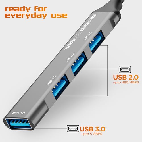 Image of Dubstep SnaplinkGo 4-in-1 Type C to USB Hub, Grey, Aluminium Alloy, 5 Gbps Data Transfer, 4 Ports, Bend Free Cable (Grey)