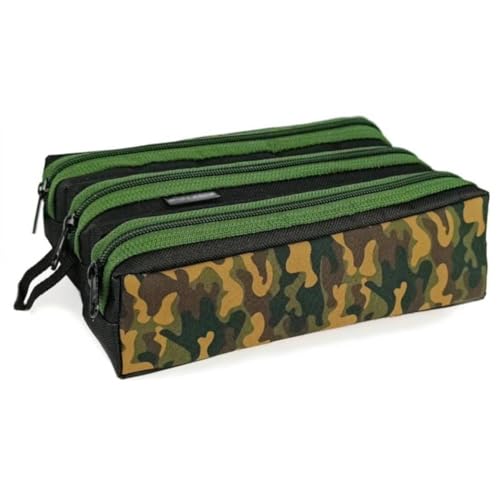 Estojo Escolar Infantil 3 Dividórias Bolsinha Porta Lapis Caneta Organizador Triplo (MILITAR-VERDE)