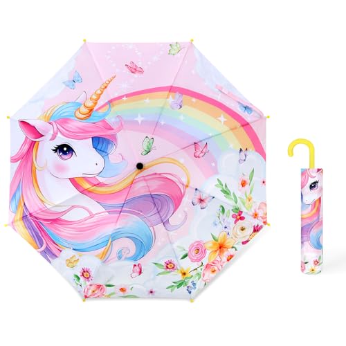 Kids Umbrella Children Travel Umbrellas Reinforced Canopy with Pinch Free Closure and Colorful Design Lightweight Umbrellas for Girls & Boys Suitable Size 32*24 inch Easy Push/Pull for Little Kids