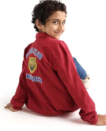 Buy Rare Ones Kids Piba Red Cotton Zipper Closure Spread Collar