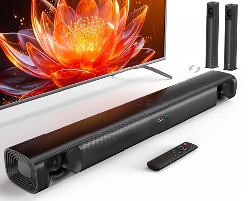 WebsLand Sound Bar for Smart TV, 80W Surround Sound System, 2-in-1 Detachable Design, 2.0 Channel Soundbar, Dual Woofers & Dual Silk Horn Tweeters, Bluetooth5.3 ARC AUX Optical Home Theater Speaker